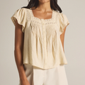 Square Neck Eyelet Flounce Short Sleeve Boho Blouse