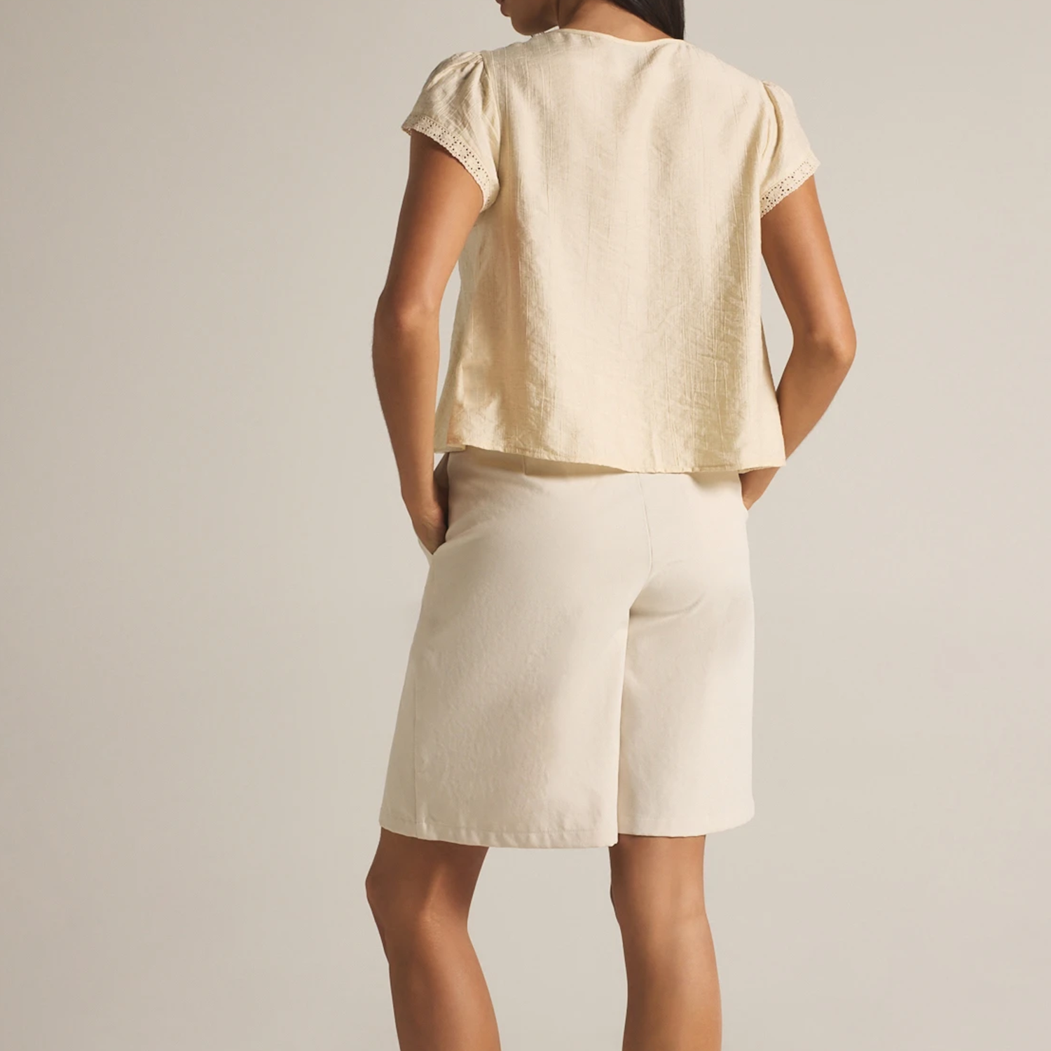 Square Neck Eyelet Flounce Short Sleeve Boho Blouse