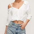 Asymmetric Cold‑Shoulder Backless Button Long Sleeve Shirt