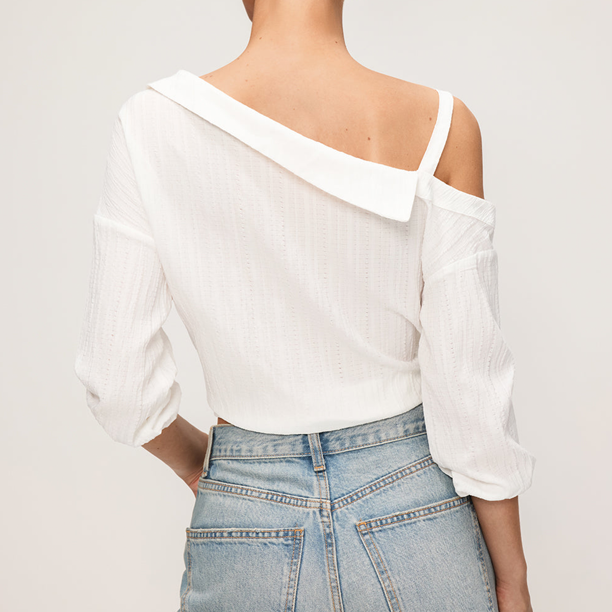 Asymmetric Cold‑Shoulder Backless Button Long Sleeve Shirt