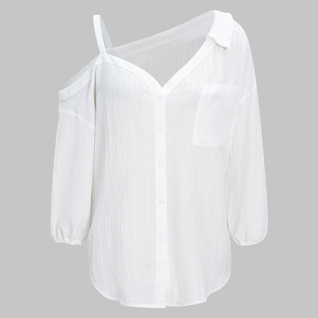 Asymmetric Cold‑Shoulder Backless Button Long Sleeve Shirt