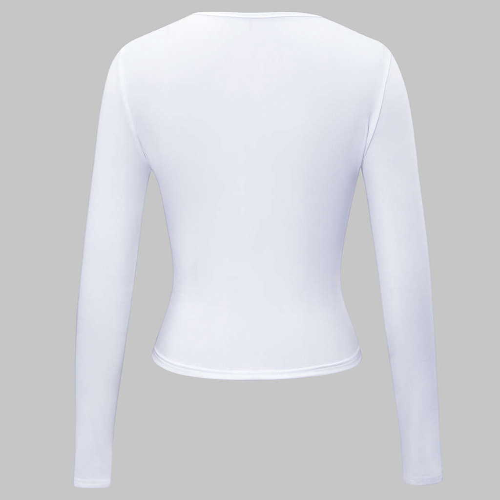 Slim Fit Crew Neck Cropped Long Sleeve Basic Top