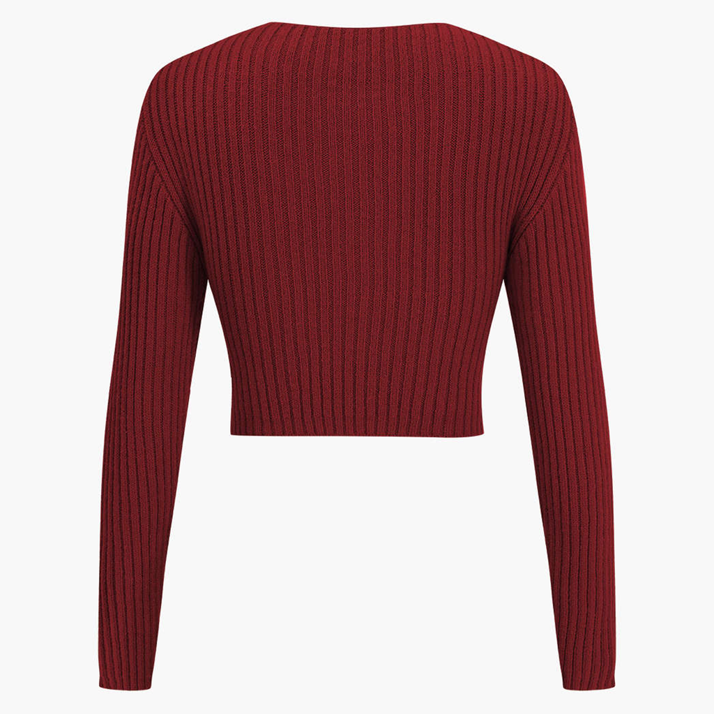 Crisscross Cut‑Out Cropped Long Sleeve Knit Top