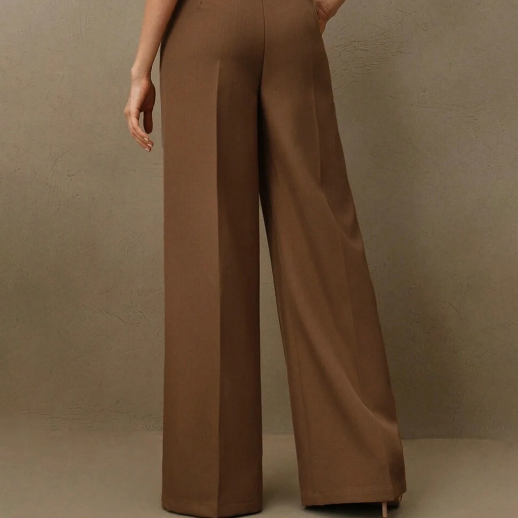 Caramel Natural Waist Pleated Straight‑Leg Pants Trousers