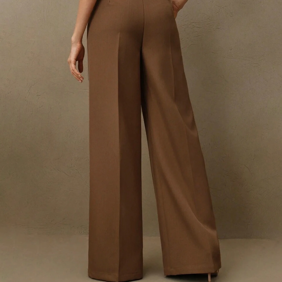Caramel Natural Waist Pleated Straight‑Leg Pants Trousers