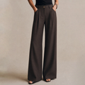 Coffee‑Tone Button‑Closure Pocketed Straight‑Leg Pants Trousers