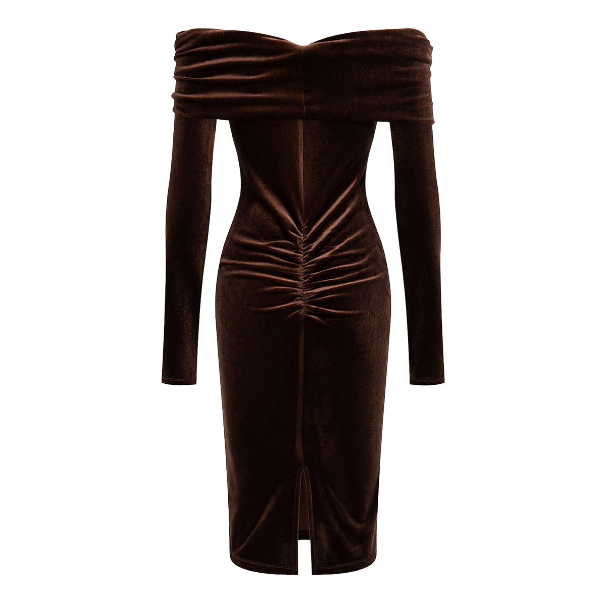 Twisted Off‑Shoulder Long Sleeve Fitted Midi Dress