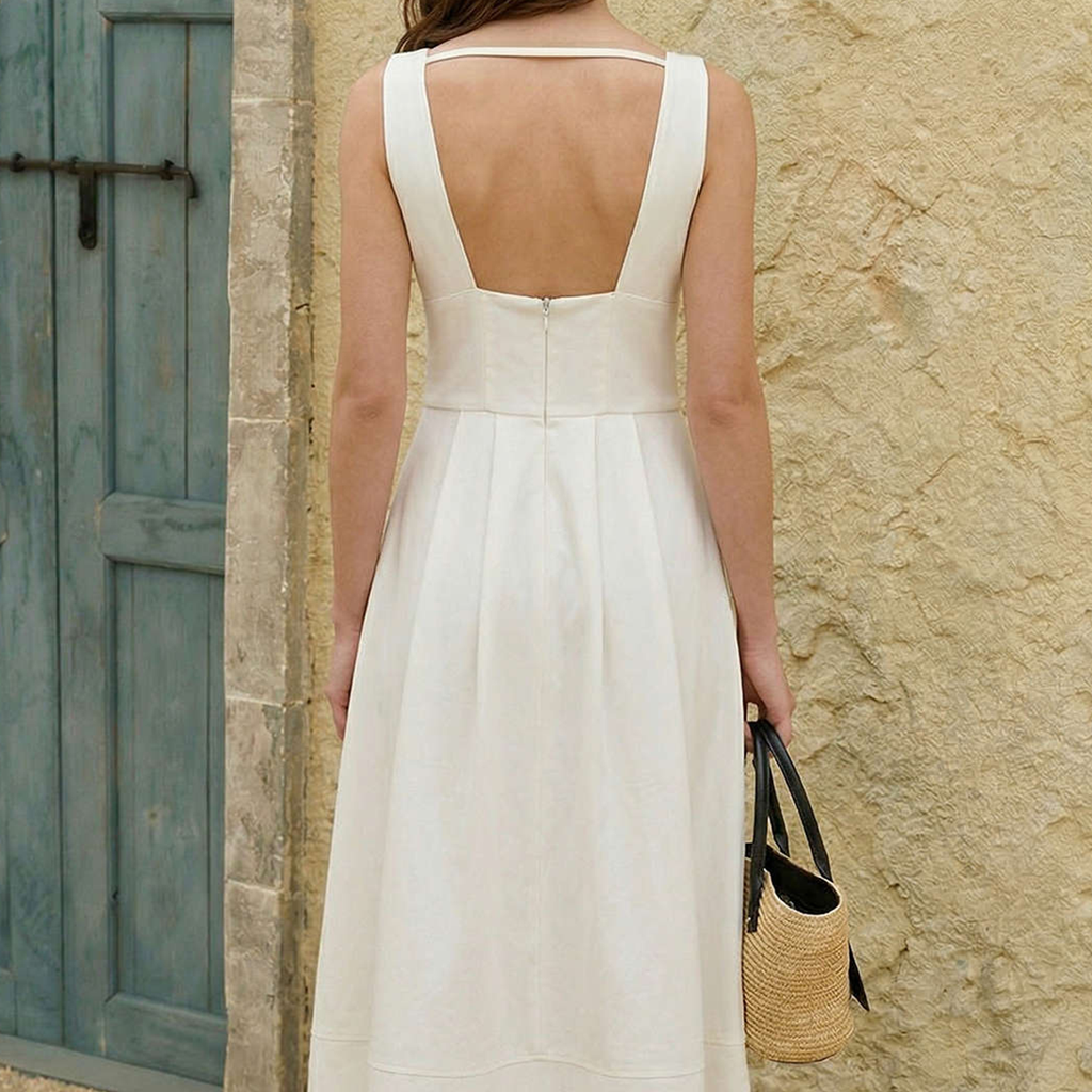 Deep V‑Neck Hardware Decor Backless Sleeveless Maxi Dress