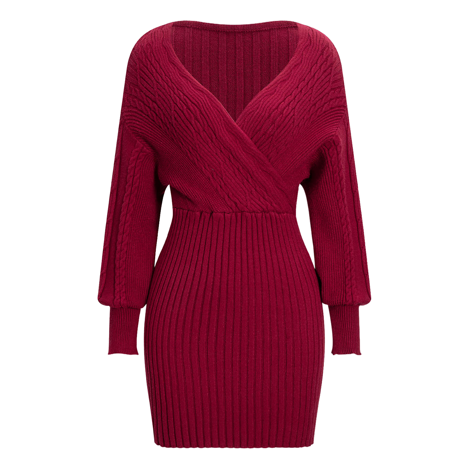 Wrap V‑Neck Cable Knit Belted Long Sleeve Mini Dress