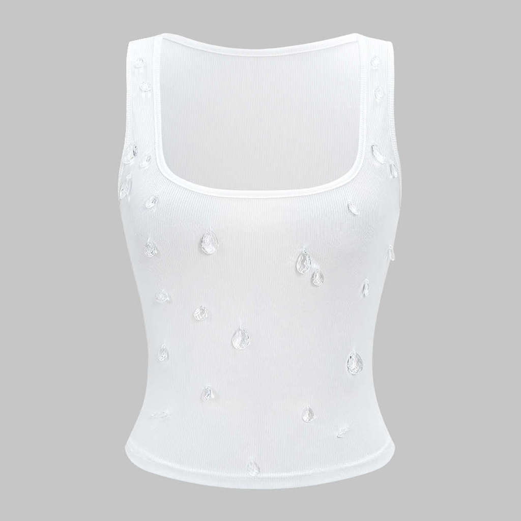 Sparkle Embellished Square Neck Cropped Tank Top