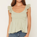 Eyelet Ruffle Strap V‑Neck Smocked Peplum Top